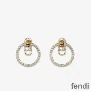 Fendi O'Lock Hoop Earrings In Crystals Metal Gold