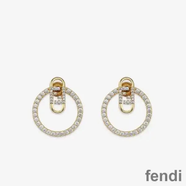 Affordable Fendi O'Lock Hoop Earrings In Crystals Metal Gold