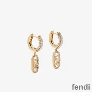 Fendi O'Lock Hoop Pendant Earrings In Crystals Metal Gold