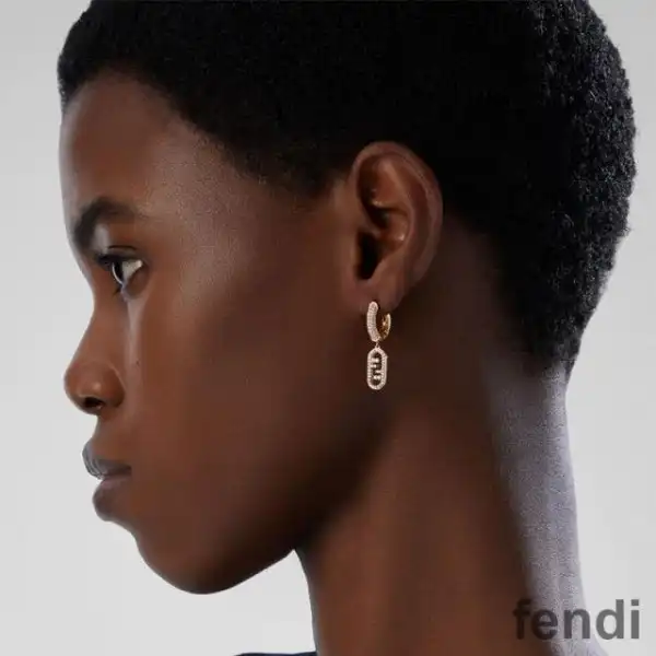 Affordable Fendi O'Lock Hoop Pendant Earrings In Crystals Metal Gold