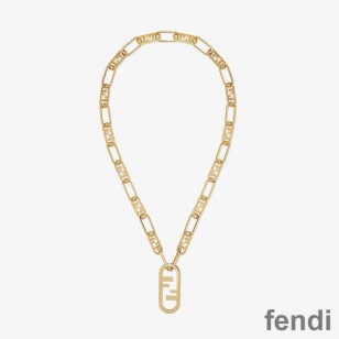 Fendi O'Lock Mesh Necklace In Metal Gold