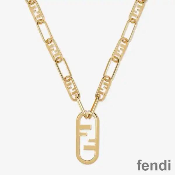 Cheap Fendi O'Lock Mesh Necklace In Metal Gold