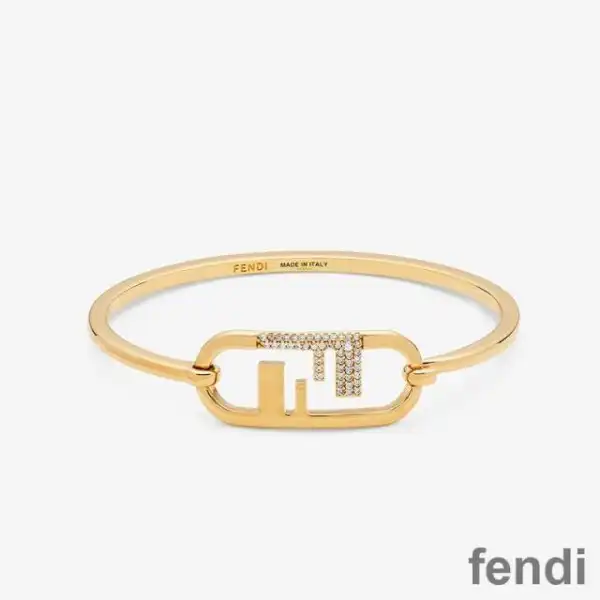 Cheap Fendi O'Lock Oval Bracelet In Crystals Metal Gold