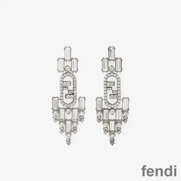 Affordable Fendi O'Lock Pendant Earrings In Metal with Geometric Crystals Palladium