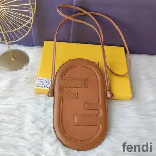 Fendi O'Lock Phone Pouch In Calf Leather Brown