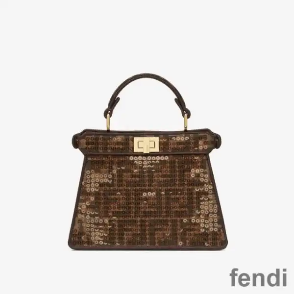 Affordable Fendi Petite Peekaboo ISeeu Bag In FF Motif Fabric with Sequins Brown