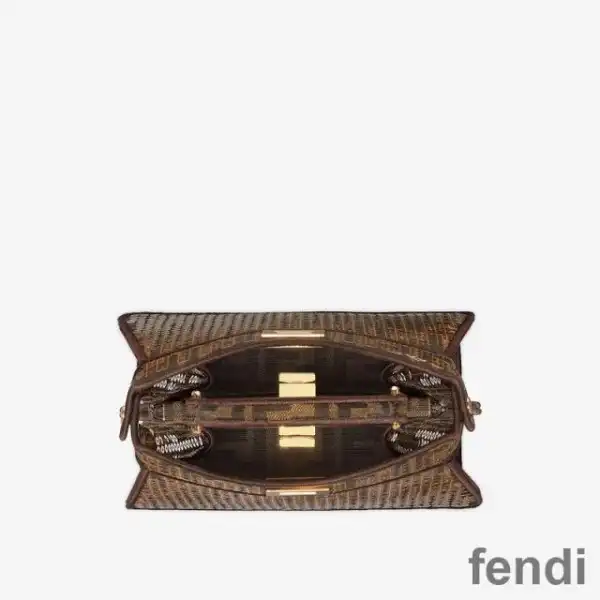 Affordable Fendi Petite Peekaboo ISeeu Bag In FF Motif Fabric with Sequins Brown