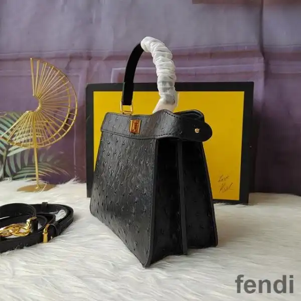 Affordable Fendi Petite Peekaboo ISeeu Bag In Ostrich Leather Black