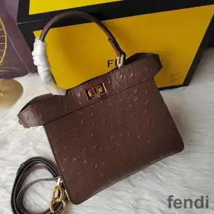 Fendi Petite Peekaboo ISeeu Bag In Ostrich Leather Coffee