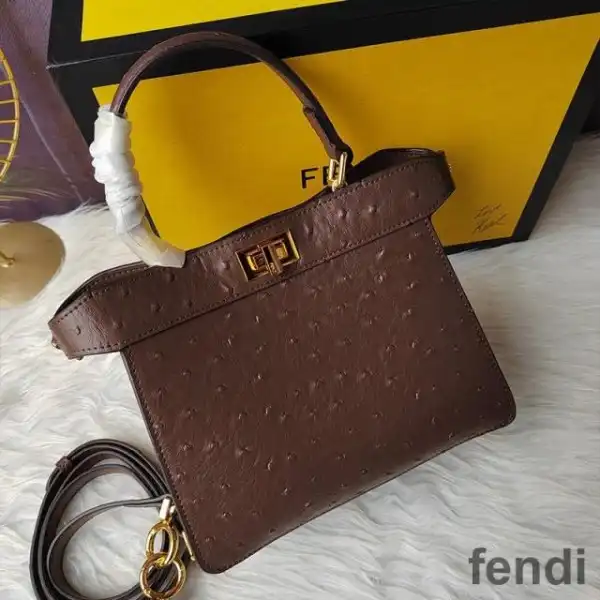 Affordable Fendi Petite Peekaboo ISeeu Bag In Ostrich Leather Coffee