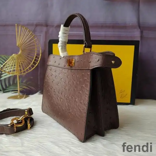 Affordable Fendi Petite Peekaboo ISeeu Bag In Ostrich Leather Coffee