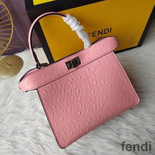 Fendi Petite Peekaboo ISeeu Bag In Ostrich Leather Pink