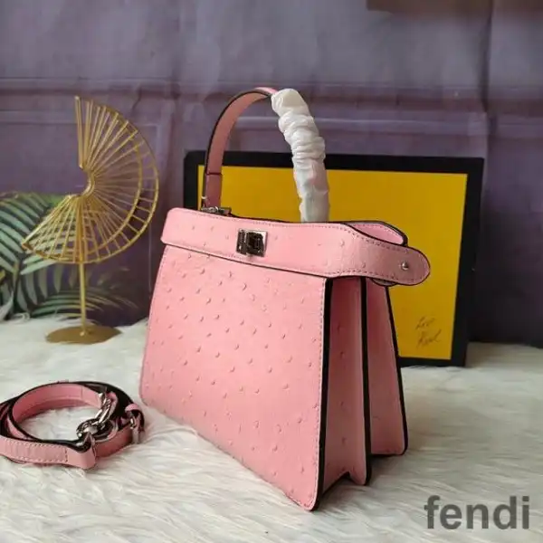 Affordable Fendi Petite Peekaboo ISeeu Bag In Ostrich Leather Pink