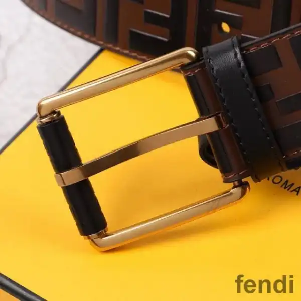 Cheap Fendi Pin Buckle Belt In FF Motif Nappa Leather Brown Bronze