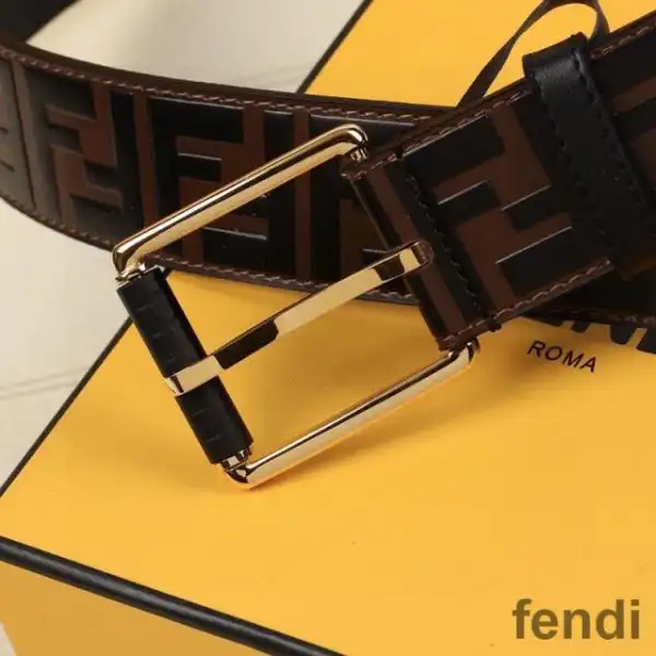 Affordable Fendi Pin Buckle Belt In FF Motif Nappa Leather Brown Gold