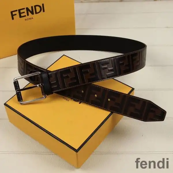 Affordable Fendi Pin Buckle Belt In FF Motif Nappa Leather Brown Silver