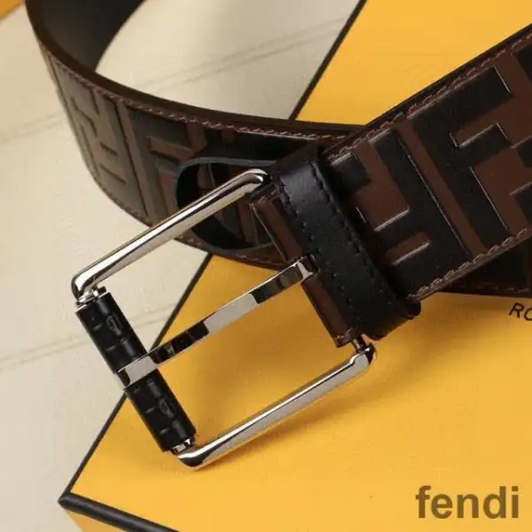 Affordable Fendi Pin Buckle Belt In FF Motif Nappa Leather Brown Silver