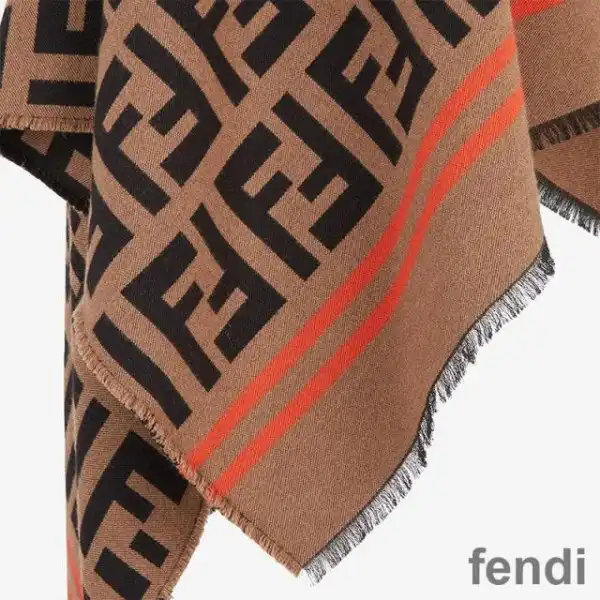 Cheap Fendi Poncho In FF Motif Wool and Silk Brown