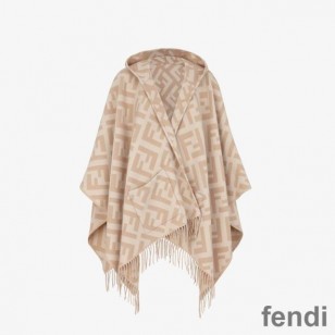 Fendi Poncho with Hood In FF Motif Cashmere Beige