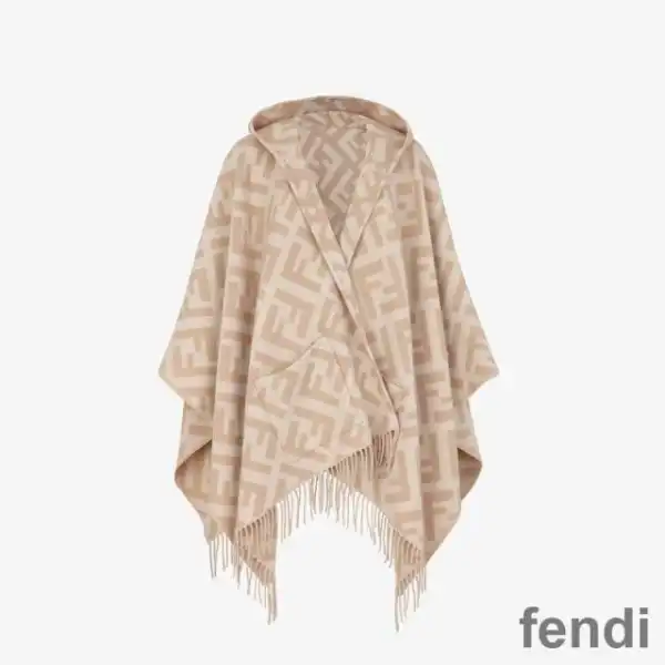 Affordable Fendi Poncho with Hood In FF Motif Cashmere Beige