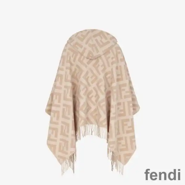 Affordable Fendi Poncho with Hood In FF Motif Cashmere Beige