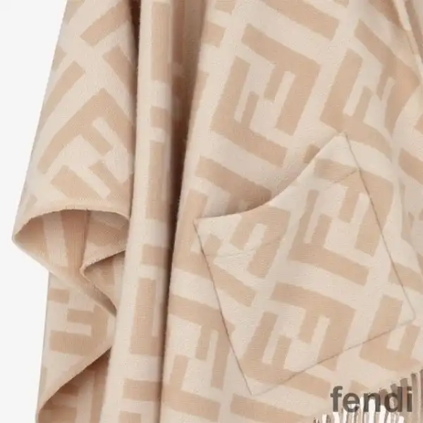 Affordable Fendi Poncho with Hood In FF Motif Cashmere Beige