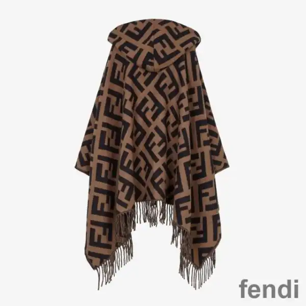 Affordable Fendi Poncho with Hood In FF Motif Cashmere Brown