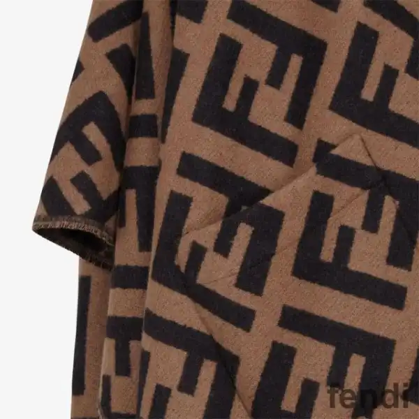 Affordable Fendi Poncho with Hood In FF Motif Cashmere Brown