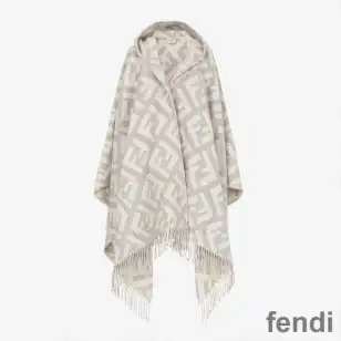 Fendi Poncho with Hood In FF Motif Cashmere Grey