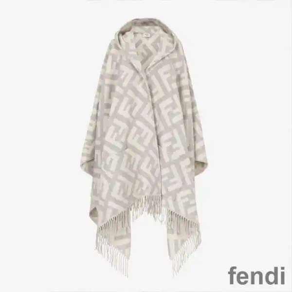 Cheap Fendi Poncho with Hood In FF Motif Cashmere Grey