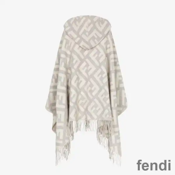 Cheap Fendi Poncho with Hood In FF Motif Cashmere Grey