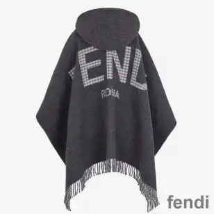 Affordable Fendi Poncho with Hood In Roma Logo Wool and Cashmere Black