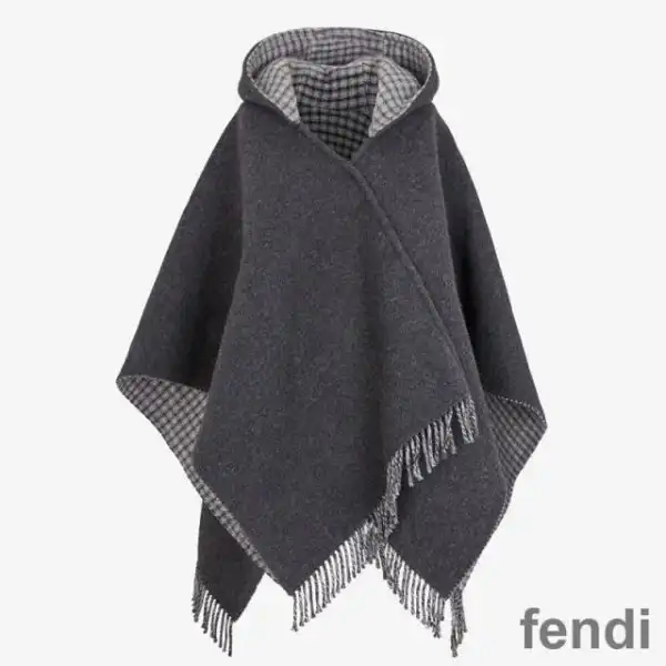 Affordable Fendi Poncho with Hood In Roma Logo Wool and Cashmere Black