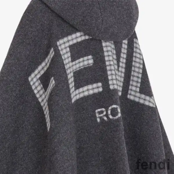 Affordable Fendi Poncho with Hood In Roma Logo Wool and Cashmere Black