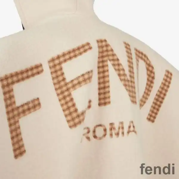 Cheap Fendi Poncho with Hood In Roma Logo Wool and Cashmere Khaki