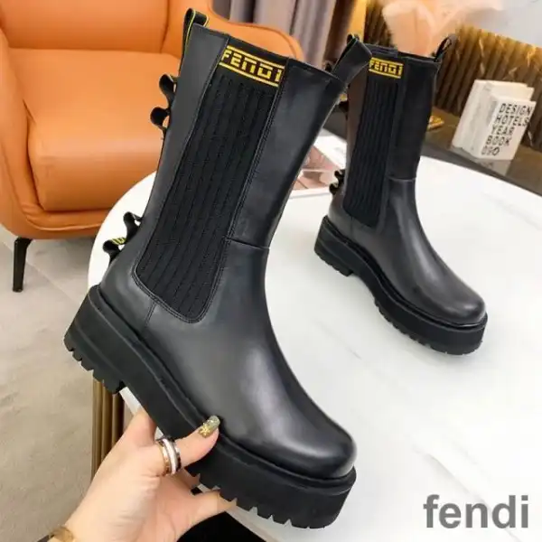 Cheap Fendi Promenades Ankle Boots Women Leather with Stretch Fabric Black