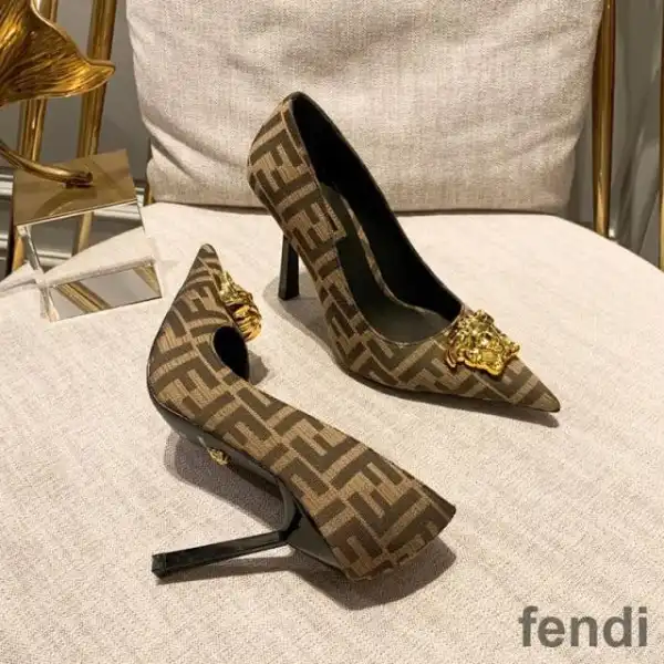 Cheap Fendi Pumps Women Fendace FF Fabric Brown