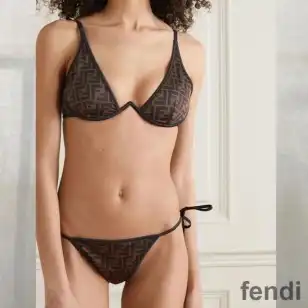 Fendi Reversible Bikini Set Women FF Motif Lycra Brown Black