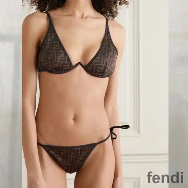 Affordable Fendi Reversible Bikini Set Women FF Motif Lycra Brown Black