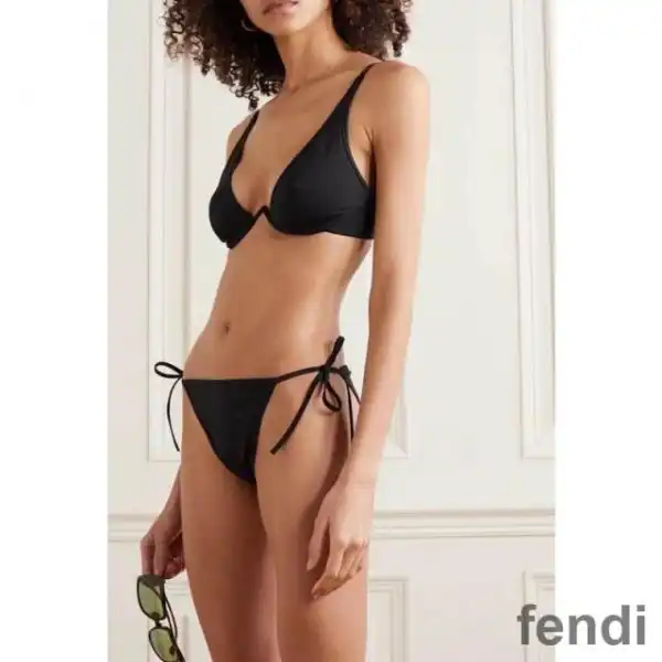 Affordable Fendi Reversible Bikini Set Women FF Motif Lycra Brown Black