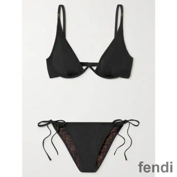 Affordable Fendi Reversible Bikini Set Women FF Motif Lycra Brown Black