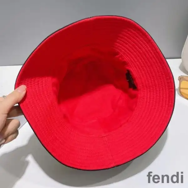 Cheap Fendi Reversible Bucket Hat In FF Motif Cotton Black Red