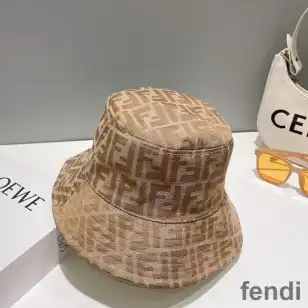 Fendi Reversible Bucket Hat In FF Motif Cotton Khaki Beige