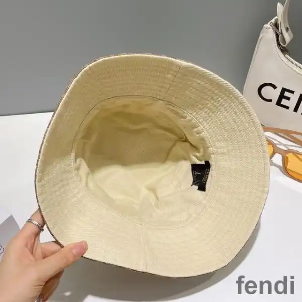 Cheap Fendi Reversible Bucket Hat In FF Motif Cotton Khaki Beige