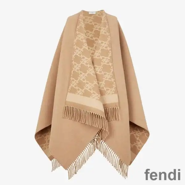 Affordable Fendi Reversible Poncho In Karl Motif Wool and Cashmere Beige