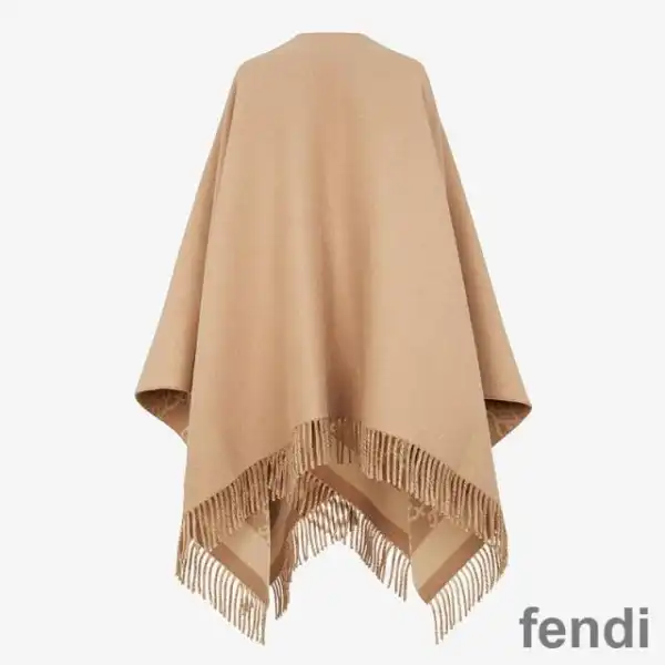 Affordable Fendi Reversible Poncho In Karl Motif Wool and Cashmere Beige