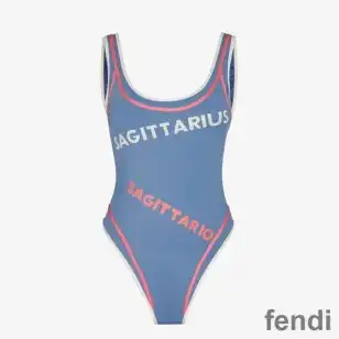 Fendi Reversible Swimsuit Women Astrology Logo Motif Lycra Blue