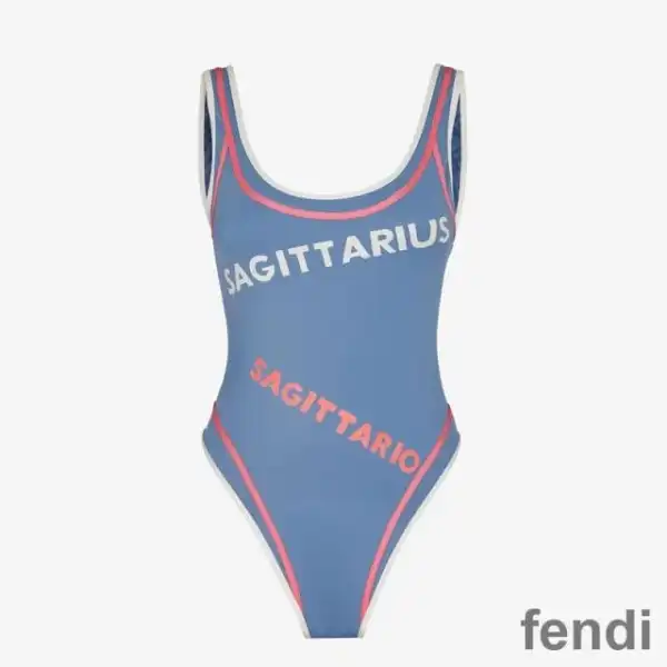 Affordable Fendi Reversible Swimsuit Women Astrology Logo Motif Lycra Blue