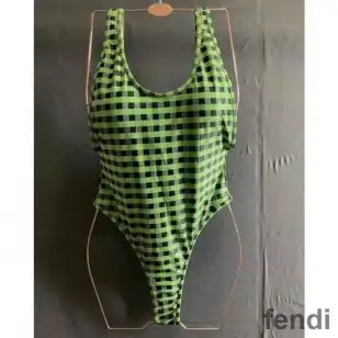 Fendi Reversible Swimsuit Women Checkered FF Motif Lycra Green Brown