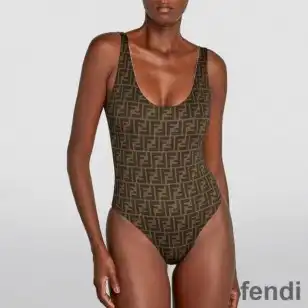 Fendi Reversible Swimsuit Women FF Motif Lycra Brown Pink